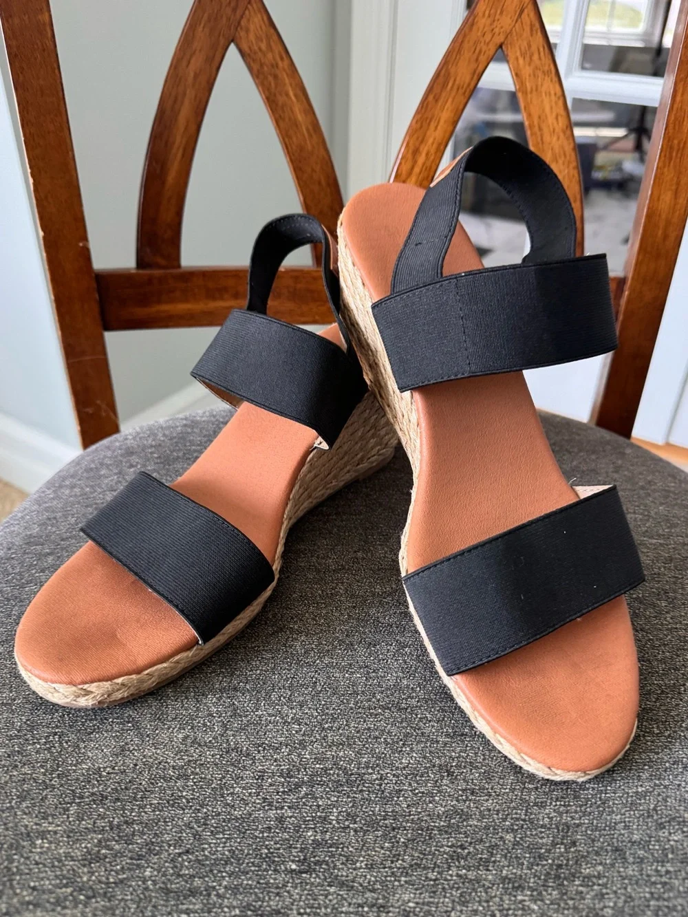 Tommy Bahama Sakura woven jute espadrille wedge sandals 10 black Resortwear Euro
